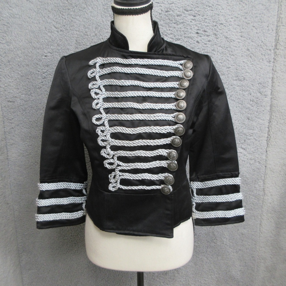 Nikibiki Military Band Jacket Womens Small Black Silver Steampunk Festival Moto